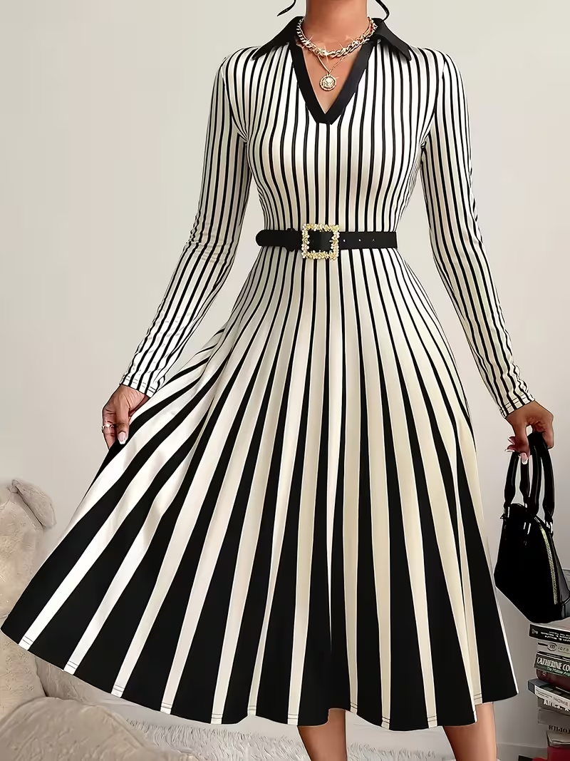 Damska Sukienka Midi w Paski