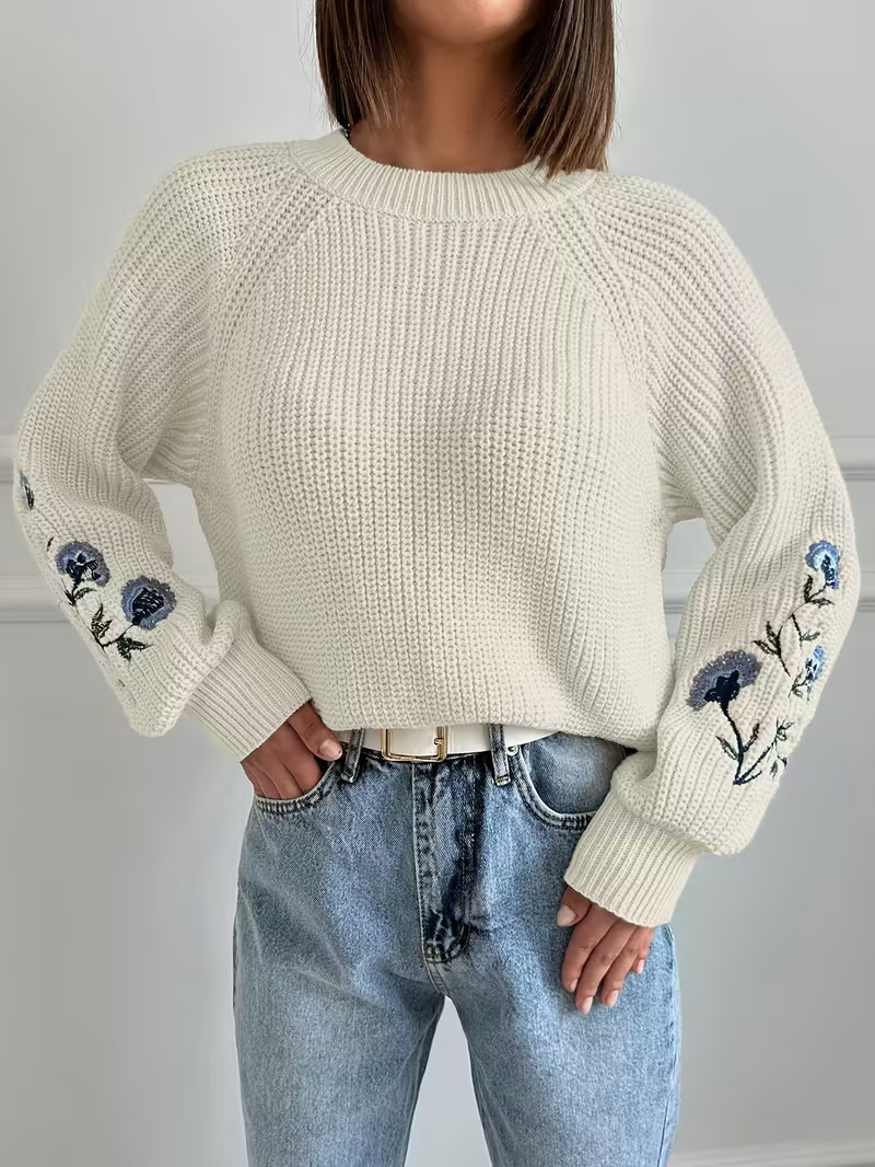 Damski Sweter z Haftem Kwiatowym