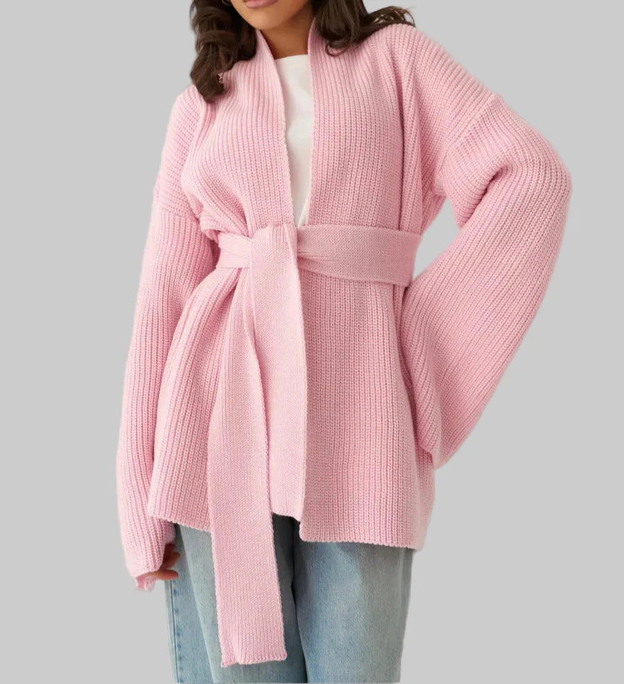 Damski Dzianinowy Kardigan Z Paskiem