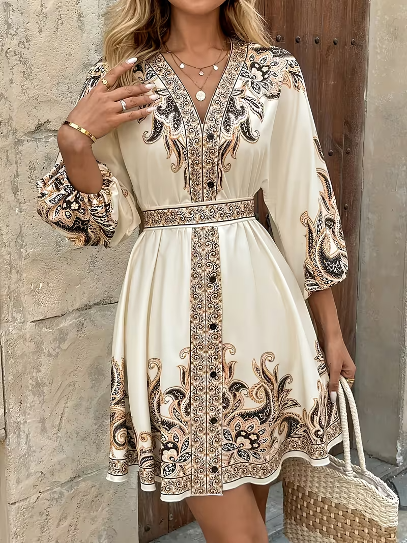 Sukienka Mini Damska z Rękawami Balonowymi