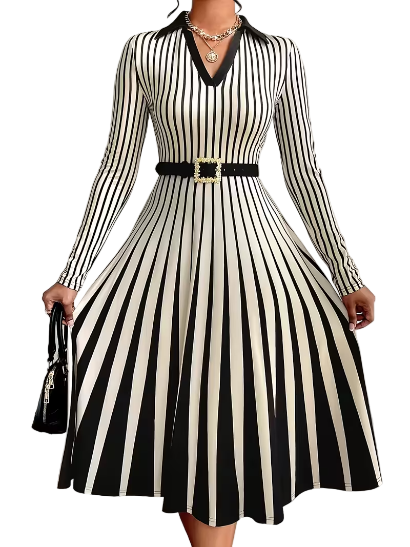 Damska Sukienka Midi w Paski