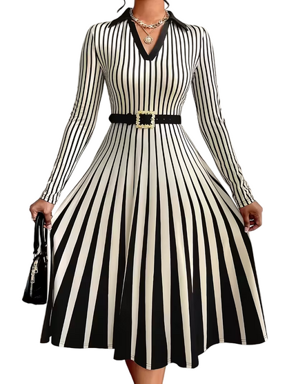 Damska Sukienka Midi w Paski