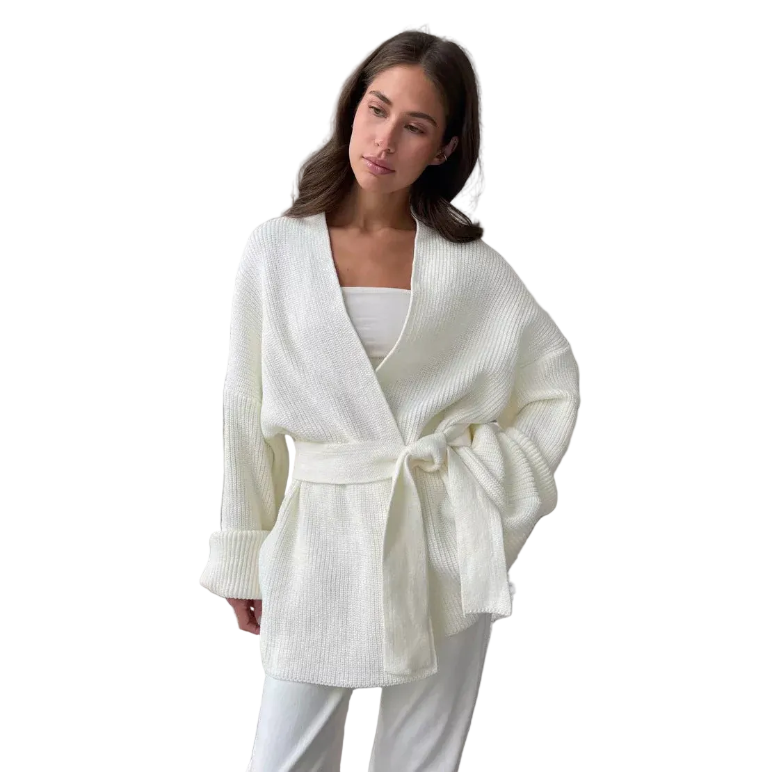 Damski Dzianinowy Kardigan Z Paskiem