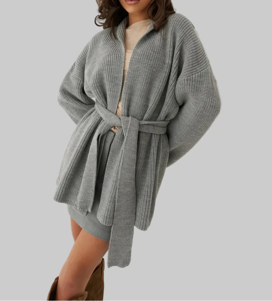 Damski Dzianinowy Kardigan Z Paskiem