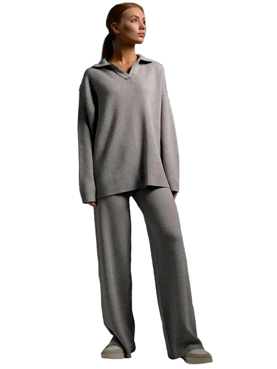 Damski Dzianinowy Komplet Lounge Z Kołnierzykiem