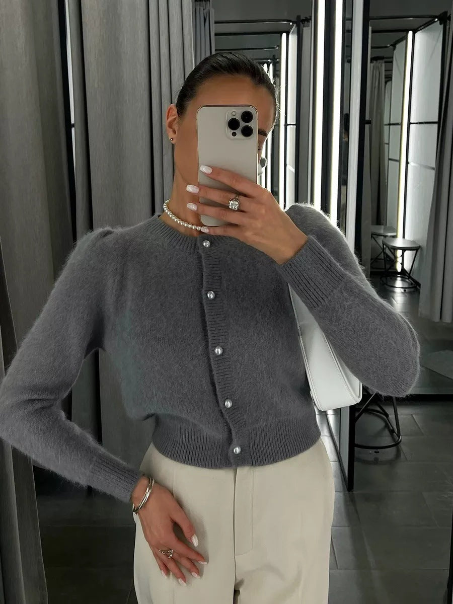 Damski Kardigan Z Perłowymi Guzikami