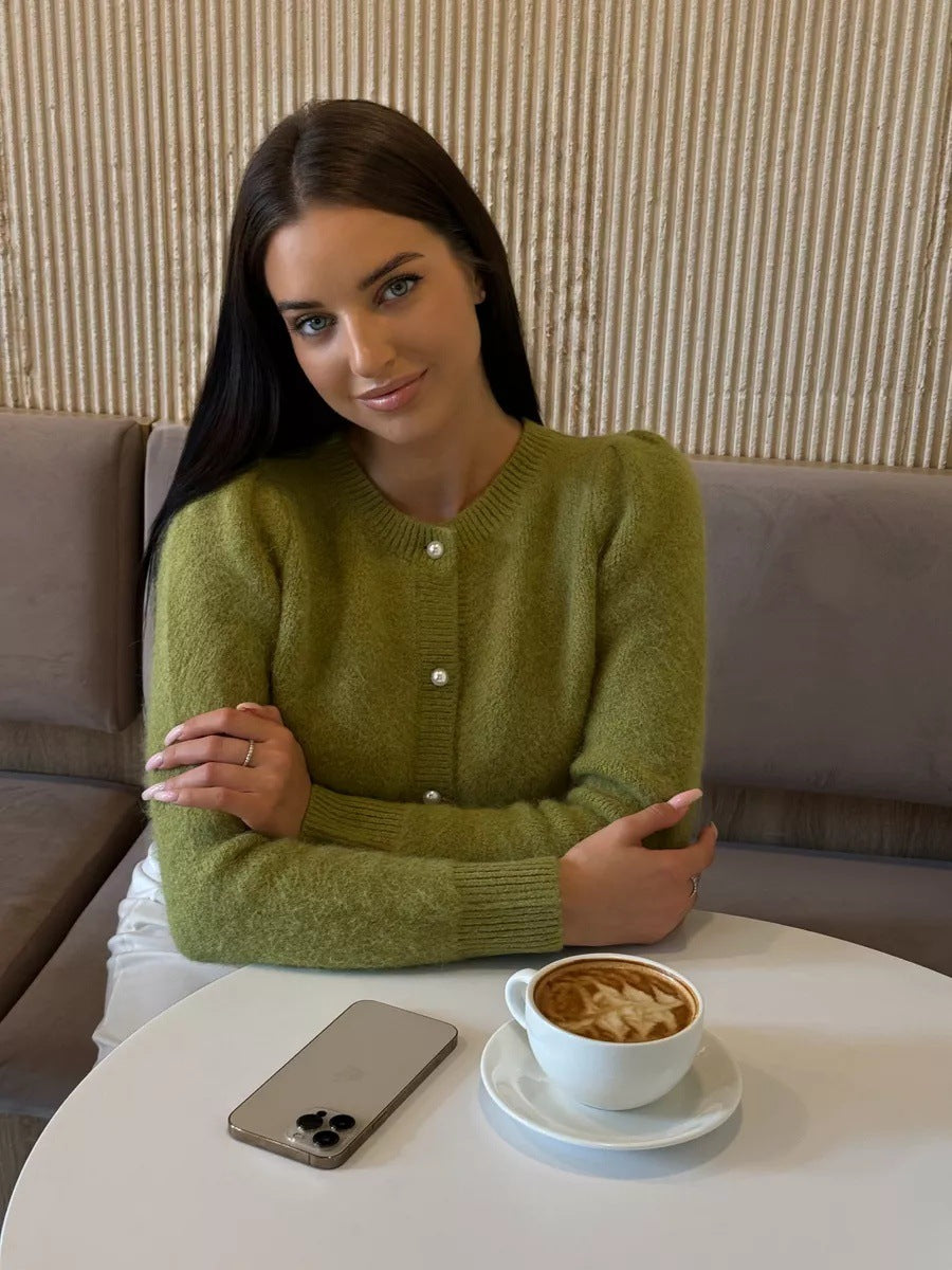 Damski Kardigan Z Perłowymi Guzikami