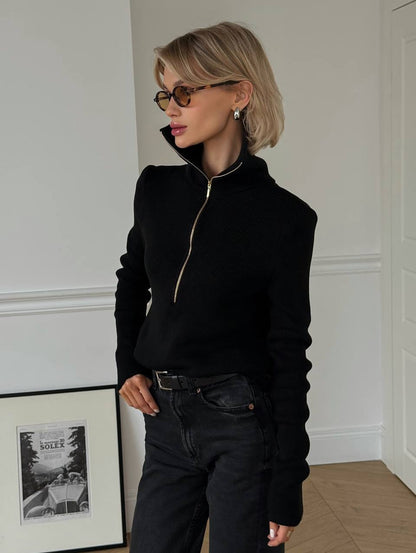 Damski Prążkowany Sweter Z Zamkiem 1/2