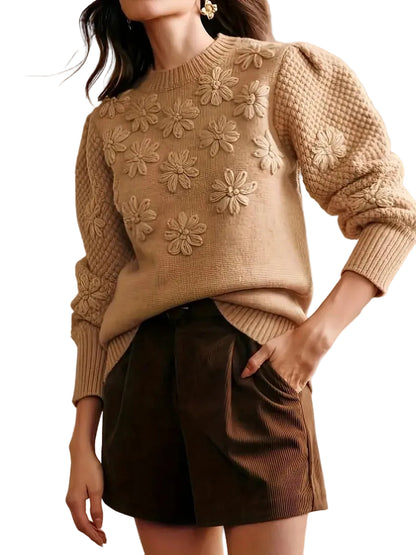 Damski Sweter Crewneck W Kwiaty