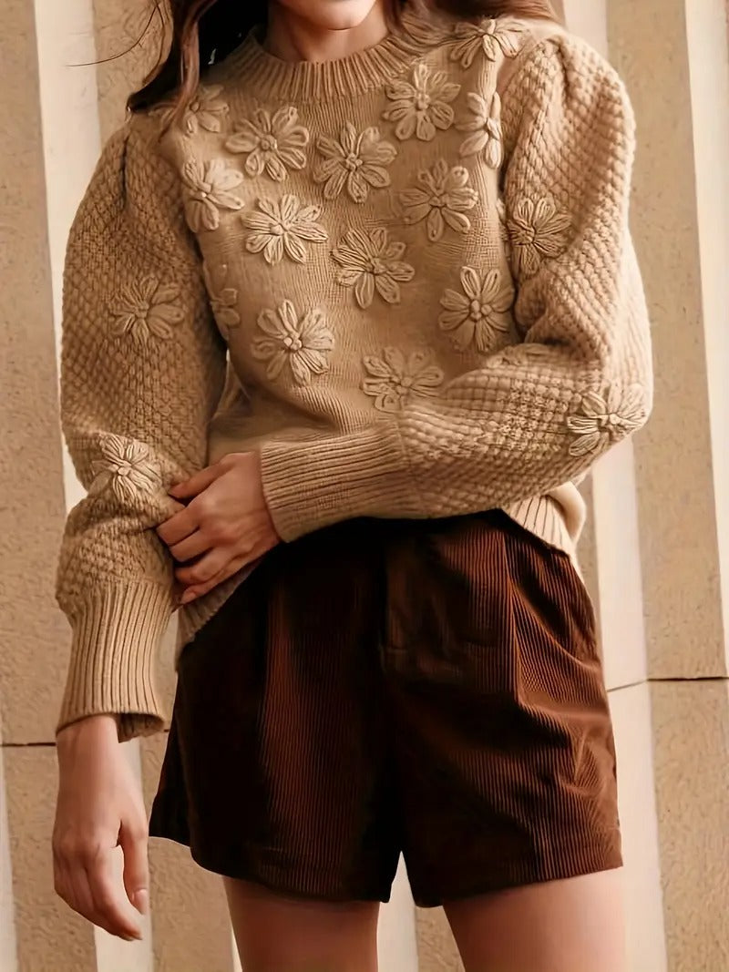 Damski Sweter Crewneck W Kwiaty