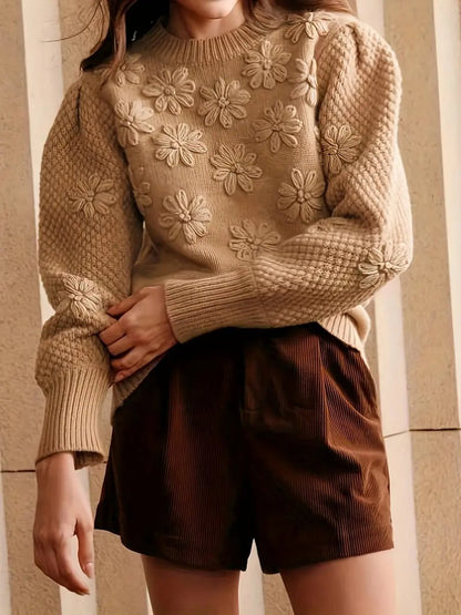 Damski Sweter Crewneck W Kwiaty