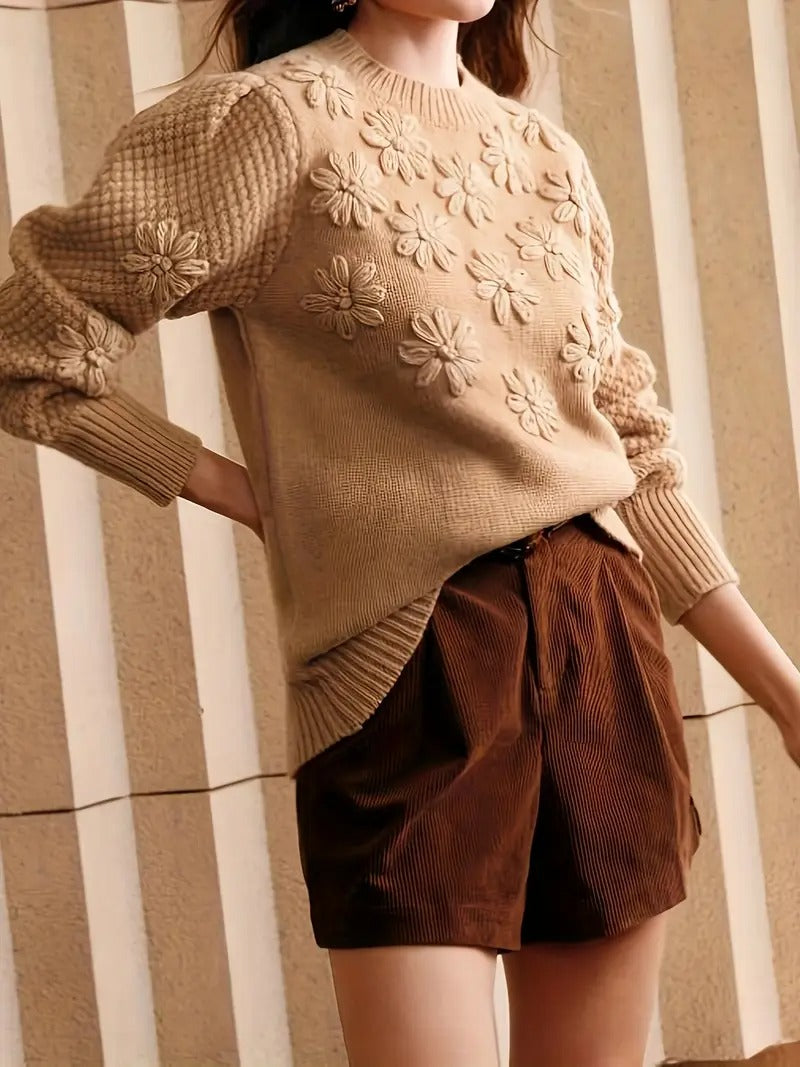 Damski Sweter Crewneck W Kwiaty