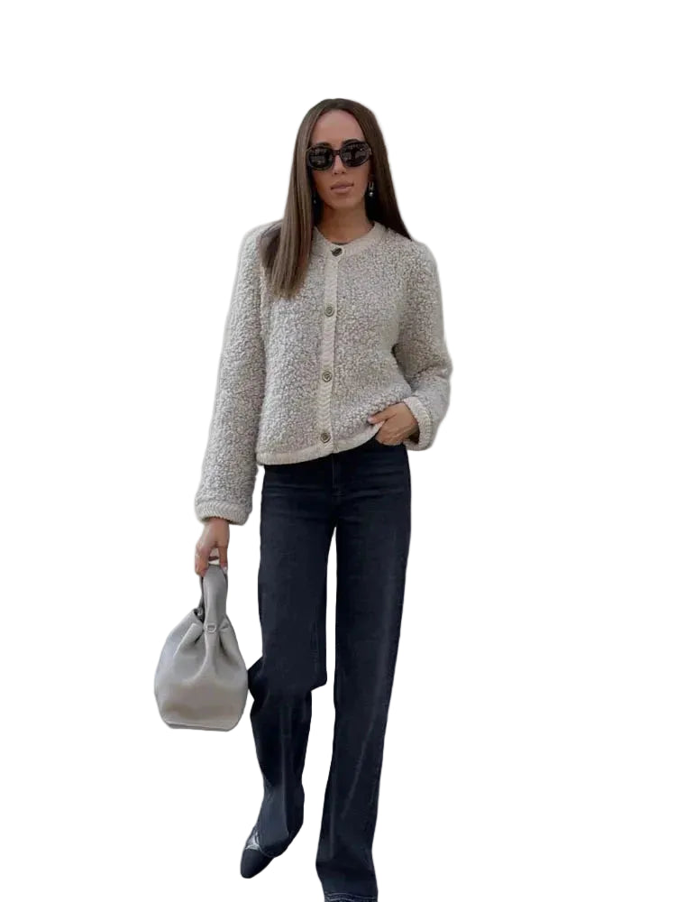 Damski Teksturowany Kardigan Zapinana Na Guziki