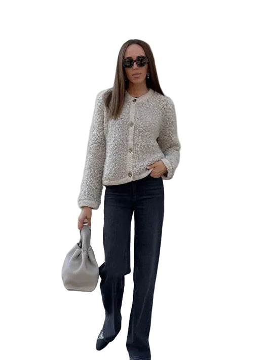 Damski Teksturowany Kardigan Zapinana Na Guziki