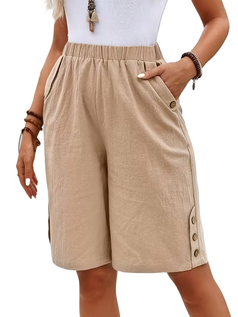 Damskie Szorty z Ozdobnymi Guzikami