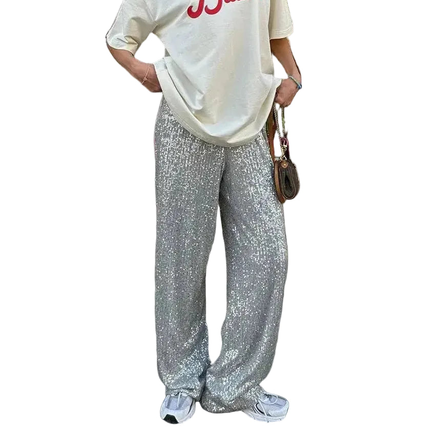 Damskie Szerokie Spodnie Z Cekinami