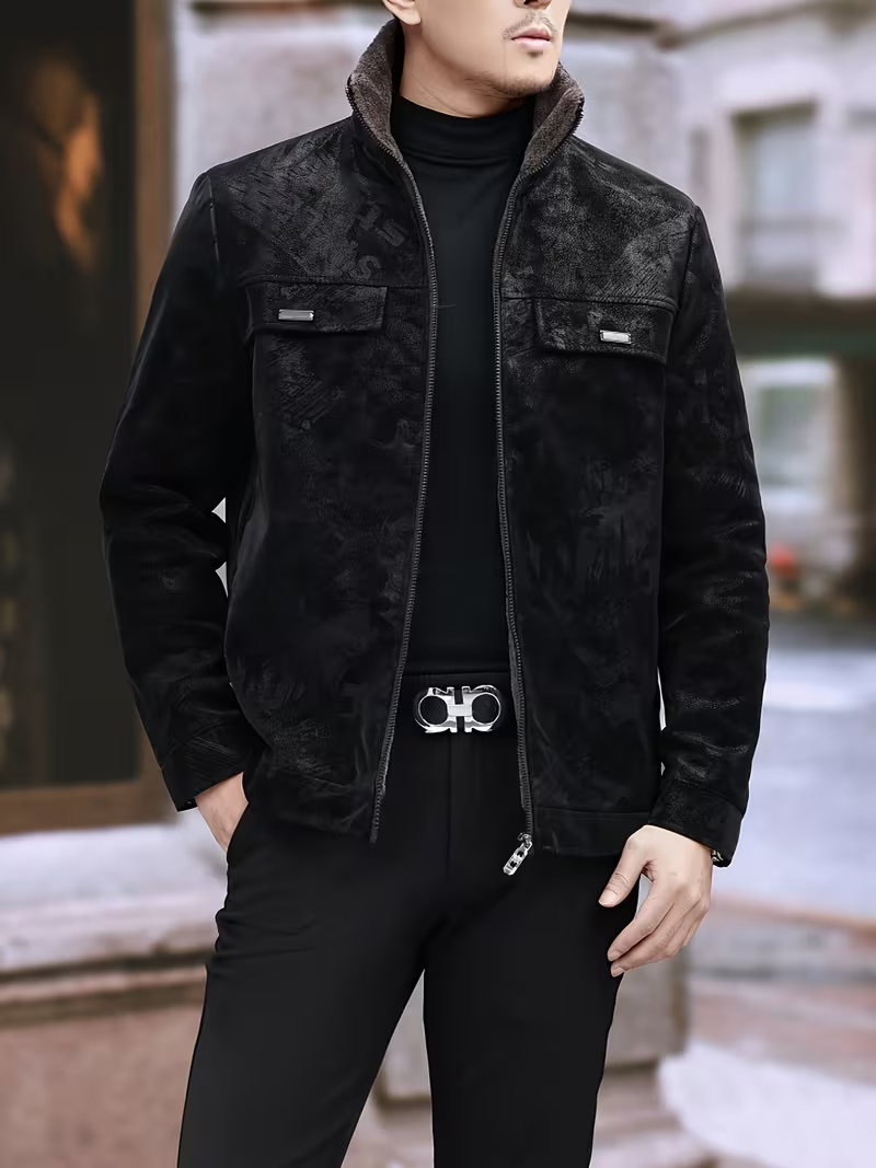 Męska Kurtka na Zamek z Kołnierzem