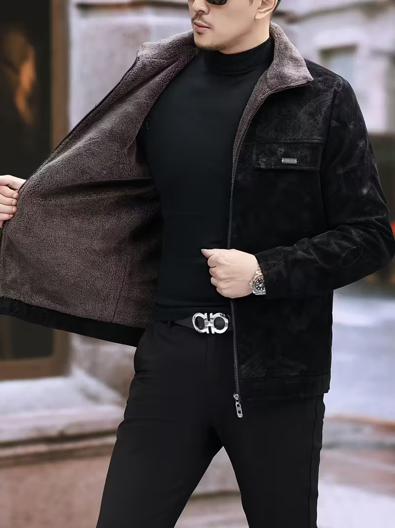 Męska Kurtka na Zamek z Kołnierzem